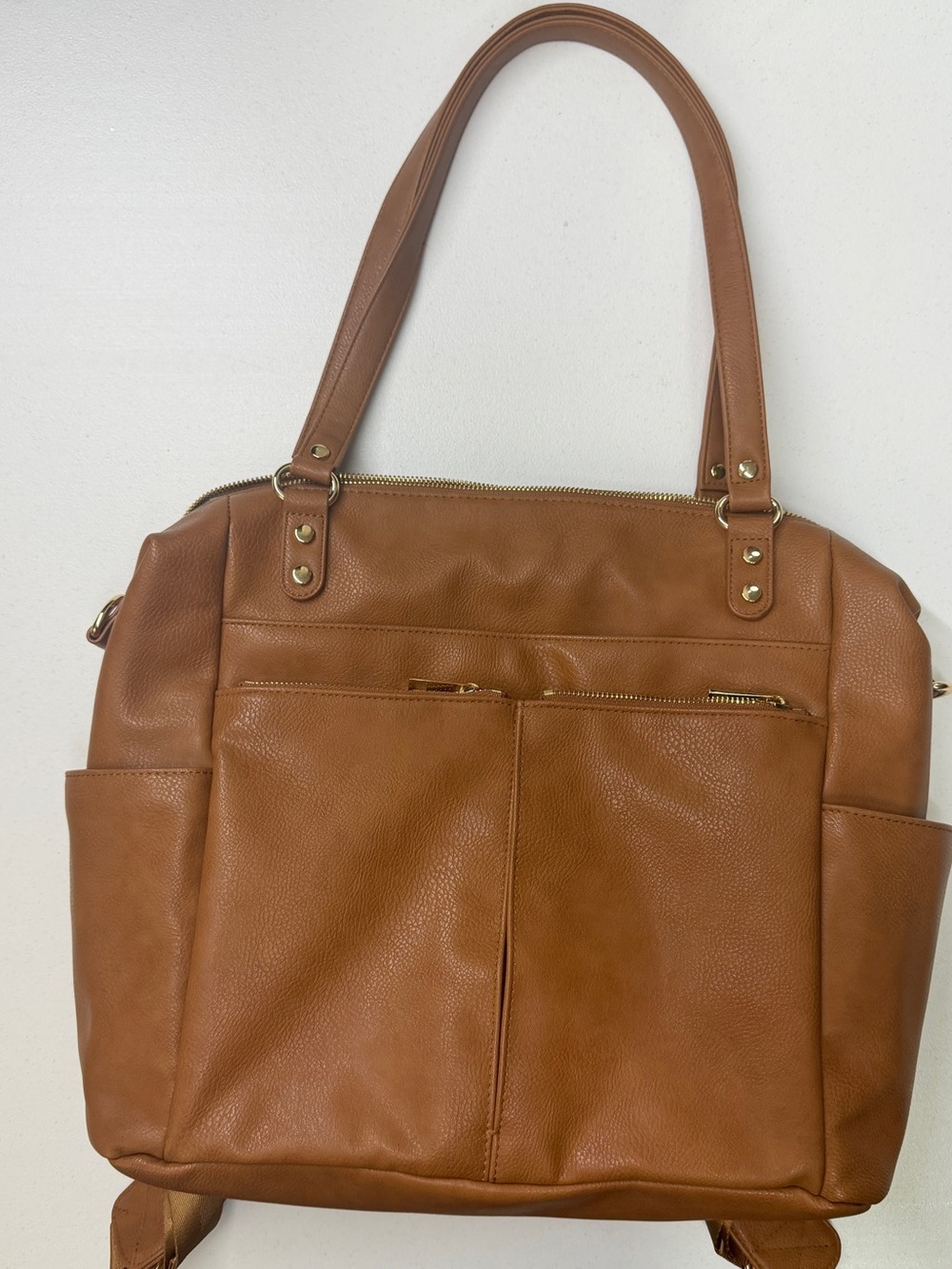 MOMINSIDE 4-in-1 Diaper Bag Brown Vegan Leather Backpack Tote Changing Pad